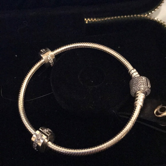 Pandora Jewelry - Pandora bracelet with crystal clasp and two clips
